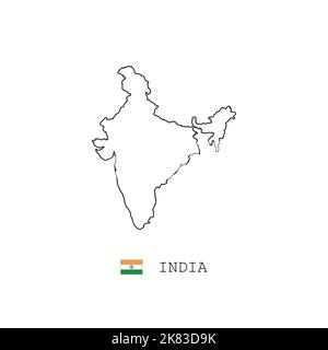 India vector map outline, line, linear. India black map on white background. India flag Stock Vector