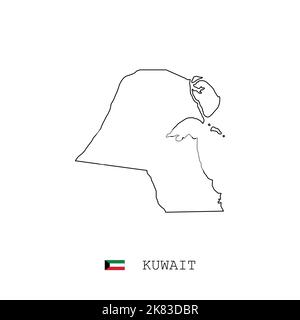 Kuwait vector map outline, line, linear. Kuwait black map on white background. Kuwait flag Stock Vector