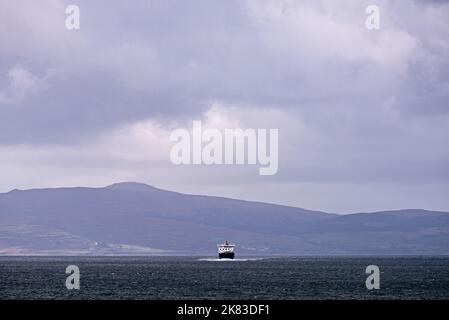 Caledonian MacBrayne, CalMac ferry MV Clansman in the Sound of Mull on the Oban-Coll-Tiree service heading to Oban, Argyll and Bute, Scotland, UK. Stock Photo