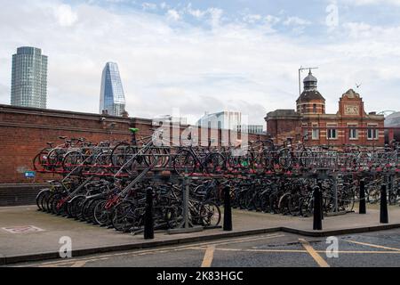 London, UK. 19th October, 2022. Commuter bikes outside Waterloo Station. The RMT have announced that further rail strikes will take place on 3rd, 5th and 7th November 2022. Rail employees are striking over pay, job losses and planned ticket office closures. Credit: Maureen McLean/Alamy Stock Photo