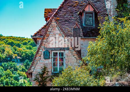Traditional house in Rocamadour, beautiful french village on Lot valley, Occitanie, Stock Photo