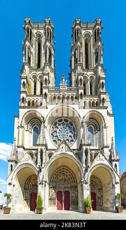 Laon, gothic cathedral from France, in Aisne department, west front Stock Photo