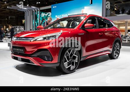 BYD Atto 3 electric car showcased at the Paris Motor Show, France - October 17, 2022. Stock Photo