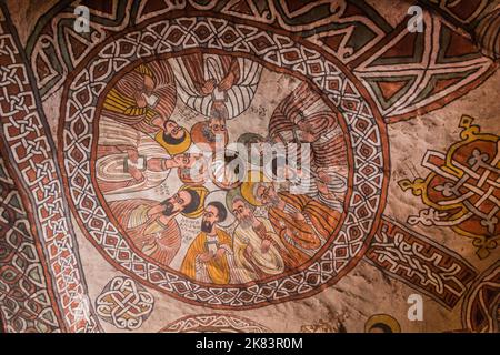 TIGRAY, ETHIOPIA - MARCH 22, 2019: Wall paintings in Abuna Yemata Guh rock-hewn church, Tigray region, Ethiopia Stock Photo