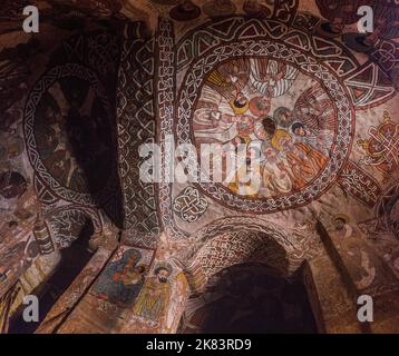 TIGRAY, ETHIOPIA - MARCH 22, 2019: Wall paintings in Abuna Yemata Guh rock-hewn church, Tigray region, Ethiopia Stock Photo