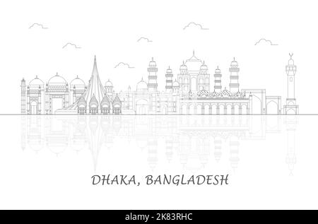 Outline Skyline panorama of city of Dhaka, Bangladesh - vector illustration Stock Vector