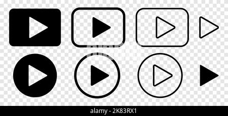 Play buttons set in line art style. Play symbol for your web site design, logo, app, UI. Vector icons isolated on transparent background Stock Vector