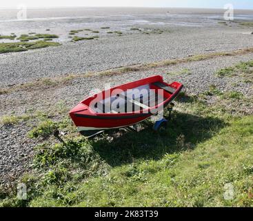 An old wooden boat on the foreshore, Lytham St Annes, Lancashire, United Kingdom, Europe Stock Photo