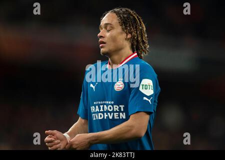 London, UK. 20th Oct, 2022. Xavi Simons of PSV Eindhoven shows frustration during the UEFA Europa League match between Arsenal and PSV Eindhoven at the Emirates Stadium, London, England on 20 October 2022. Photo by Salvio Calabrese.  Editorial use only, license required for commercial use. No use in betting, games or a single club/league/player publications. Credit: UK Sports Pics Ltd/Alamy Live News Stock Photo