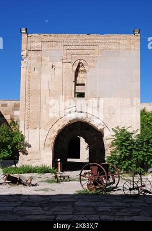 Located in Aksaray, Turkey, Sultanhani caravanserai was built in the 13th century. It is one of the most important caravanserais in Turkey. Stock Photo