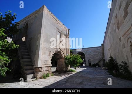 Located in Aksaray, Turkey, Sultanhani caravanserai was built in the 13th century. It is one of the most important caravanserais in Turkey. Stock Photo