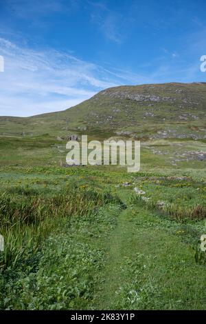 Ruins of the deserted village on the island of Mingulay, Bishop's Isles, Outer Hebrides, Scotland, UK Stock Photo