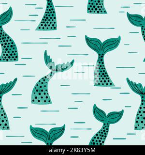 Seamless watercolor mermaid tails pattern. Textile, fabric design. Stock Vector
