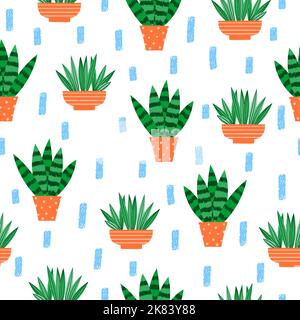 Plants in pots seamless pattern. Cute houseplant vector print. Stock Vector