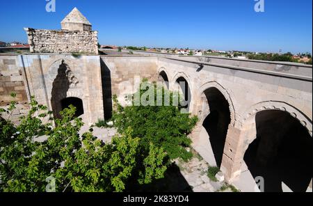 Located in Aksaray, Turkey, Sultanhani caravanserai was built in the 13th century. It is one of the most important caravanserais in Turkey. Stock Photo