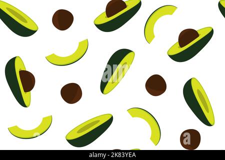 Seamless pattern of avocado with pit and slice. Stock Vector