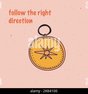 follow the right direction, an orange compass. Stock Vector