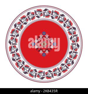 Ukrainian embroidery round symbol, vector graphic over white background Stock Vector