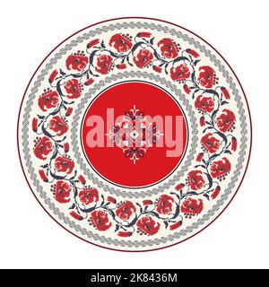 Ukrainian embroidery round symbol, vector graphic over white background Stock Vector