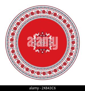 Ukrainian embroidery round symbol, vector graphic over white background Stock Vector