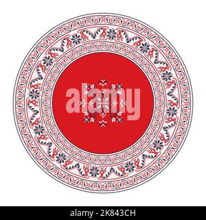 Ukrainian embroidery round symbol, vector graphic over white background Stock Vector