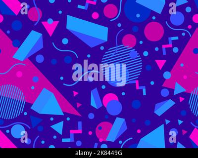 Geometric seamless pattern in 80s memphis style. Colorful multicolored abstract geometric pattern. Design of promotional products, wrapping paper and Stock Vector