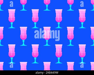 Cocktail glass seamless pattern. Martini glass pixel art. 8 bit graphic in the style of video games from the 90s. Design for printing, wrapping and ad Stock Vector