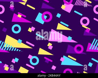 Seamless pattern with geometric shapes in 80s memphis style. Colorful geometric pattern. Design of promotional products, wrapping paper and printing. Stock Vector
