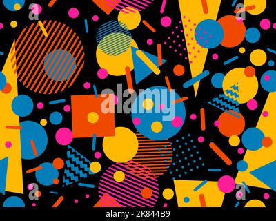 Seamless pattern with geometric shapes in the style of the 80s. Trendy retro background for printing on paper, advertising materials and fabric. Vecto Stock Vector