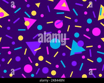 Geometric seamless pattern in 80s memphis style. Colorful multicolored abstract geometric pattern. Design of promotional products, wrapping paper and Stock Vector