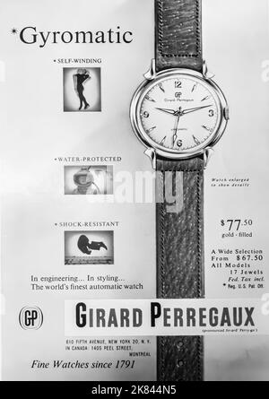 Girard Perregaux gyromatic watch advert in a NatGeo magazine 1954