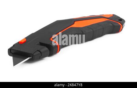 Black utility knife isolated on a white background Stock Photo