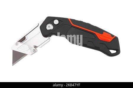 Black utility knife isolated on a white background Stock Photo