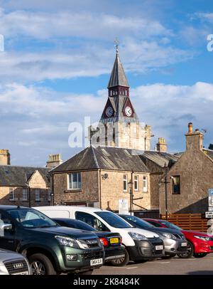 13 October 2022. Nairn, Highlands and Islands, Scotland. This is Nairn Town Clock . Stock Photo