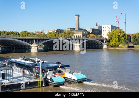 Uber Boat at Battersea Power Station Pier, Nine Elms, London Borough of Wandsworth, Greater London, England, United Kingdom Stock Photo