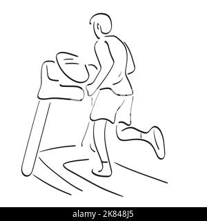 man running on treadmill at gym illustration vector hand drawn isolated on white background line art. Stock Vector