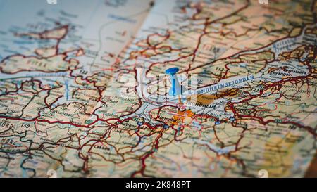 Trondheim, Norway, blue pinhead on map Stock Photo
