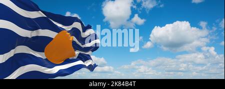 flag of West Indies Federation 1958 1962, Caribbean at cloudy sky background, panoramic view. flag representing extinct country,ethnic group or cultur Stock Photo