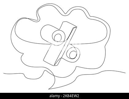 One continuous line of speech bubble with Percentage Sign text. Thin Line Illustration vector concept. Contour Drawing Creative ideas. Stock Vector