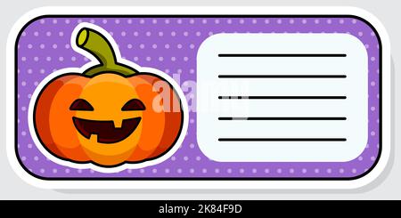 Notebook label. Pumpkin for Halloween. Baby stickers. Vector illustration. Stock Vector