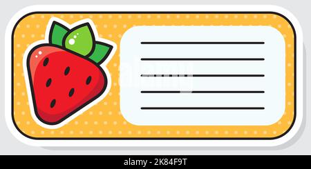 Notebook label. Strawberry cartoon. Baby stickers. Vector illustration. Stock Vector