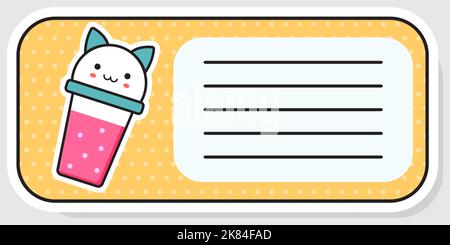 Notebook label. Glass with a cocktail. Baby stickers. Vector illustration. Stock Vector