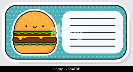 Notebook label. Cute burger. Baby stickers. Vector illustration. Stock Vector