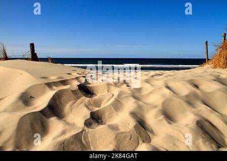 Human Footprints in Coastal Sand dunes, Island of Juist, Germany Stock Photo