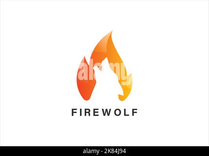 Fire wolf logo burning flame Stock Vector