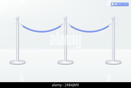 Red Carpet pillar icon symbol. silver pole, Blue Barrier Rope, Event, VIP concept. 3D vector isolated illustration design. Cartoon pastel Minimal styl Stock Vector