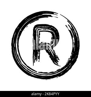 R sign in circle - Registered trademark, black brush drawing, vector image Stock Vector