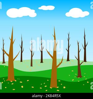 trees in wild dry leaves on the hill bright clear sky with clouds wallpaper background vector graphic no people Stock Vector