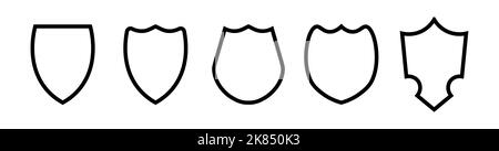 Military or heraldic shield and coat of arms blank icons. Police badge outline set Stock Vector
