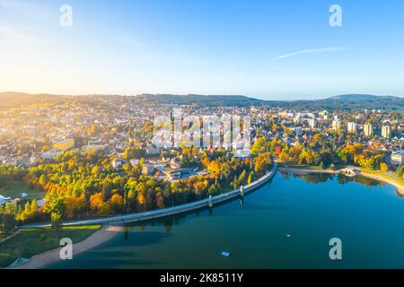 Mseno water reservoir in Jablonec nad Nisou from above Stock Photo